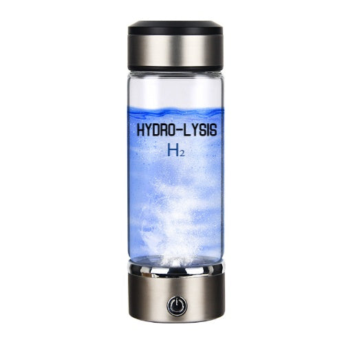 Hydro-lysis water bottle with blue light on a white background