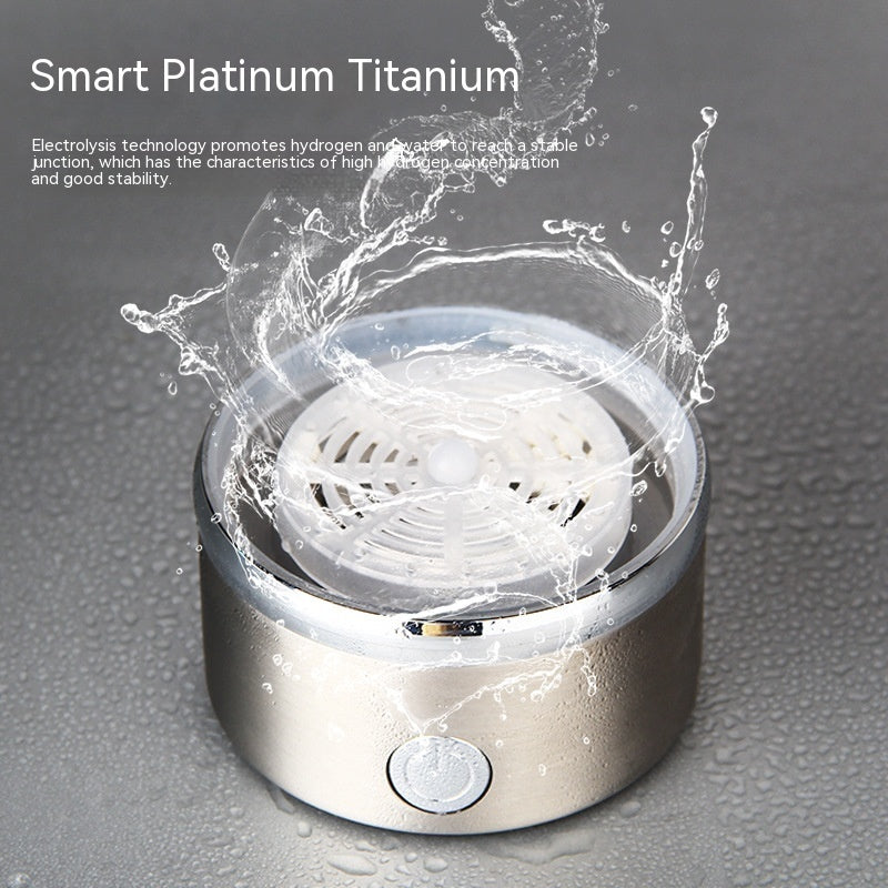 Smart Platinum Titanium device with water splashing around it on a gray background