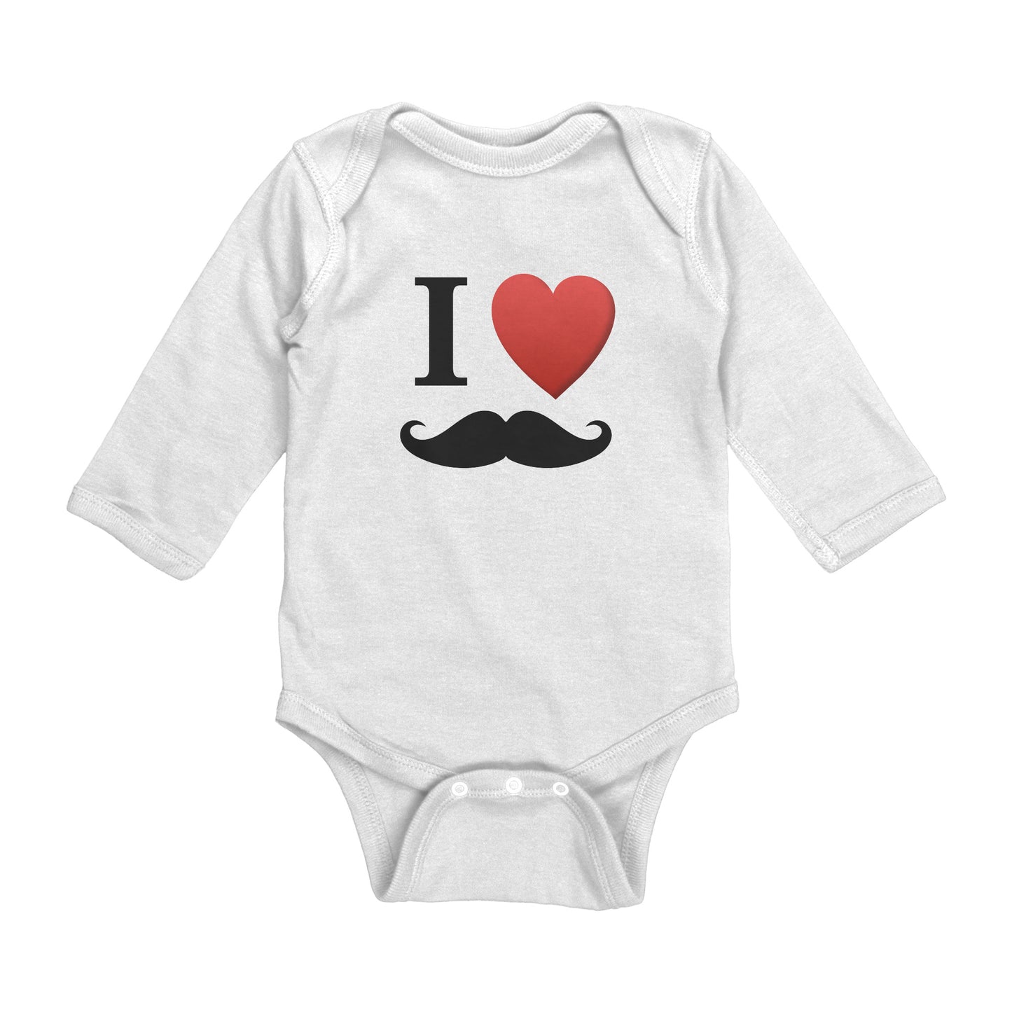 Rabbit Skins Long Sleeve Baby Bodysuit Front I Love Moustache
