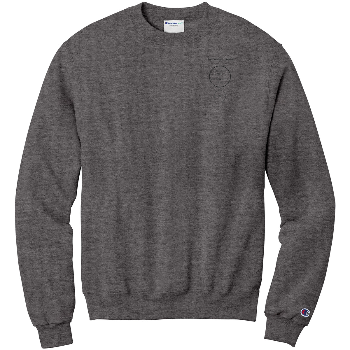 The Secret Genie Champion Sweatshirt Front Chest and back Print Letters