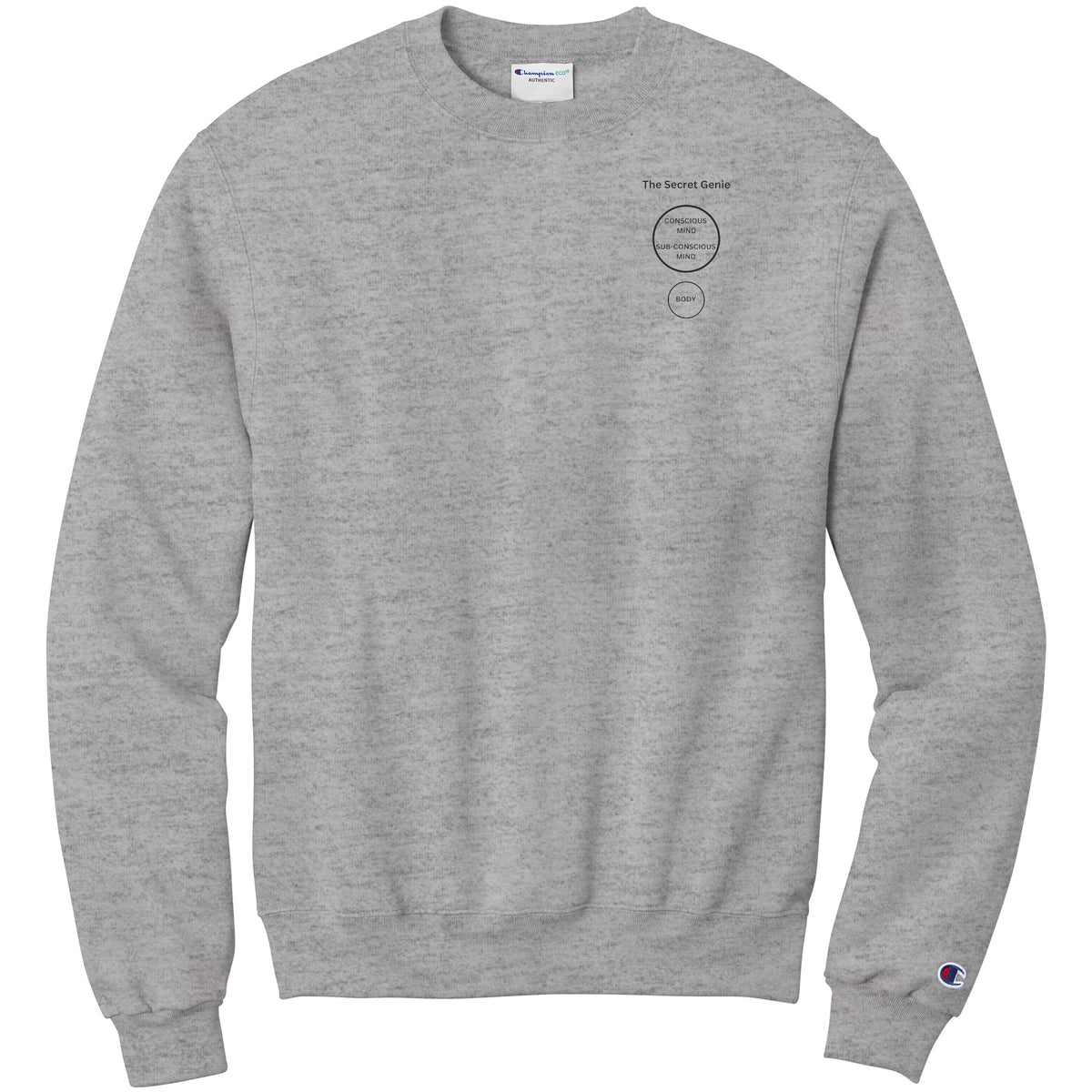 The Secret Genie Champion Sweatshirt Front Chest and back Print Letters