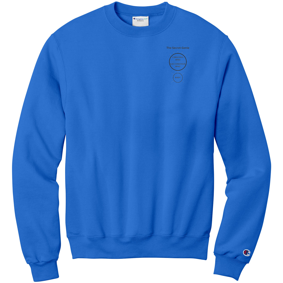 The Secret Genie Champion Sweatshirt Front Chest and back Print Letters