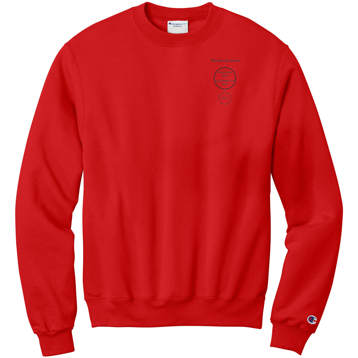 The Secret Genie Champion Sweatshirt Front Chest and back Print Letters