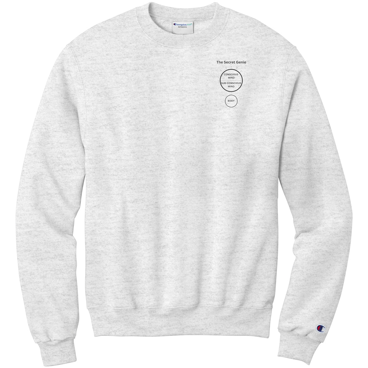 The Secret Genie Champion Sweatshirt Front Chest and back Print Letters