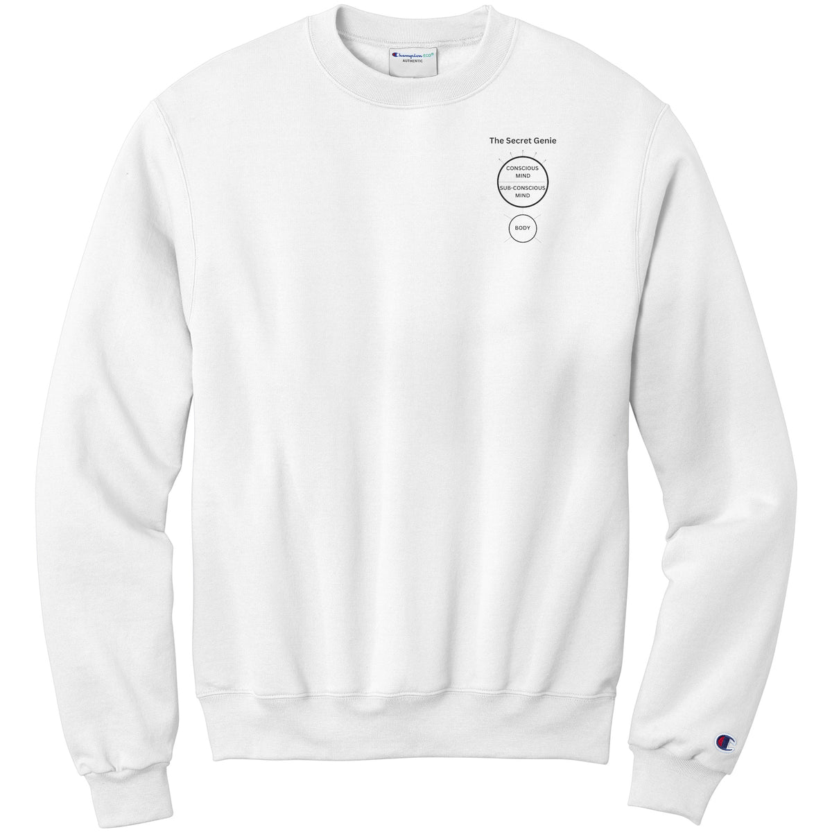 The Secret Genie Champion Sweatshirt Front Chest and back Print Letters