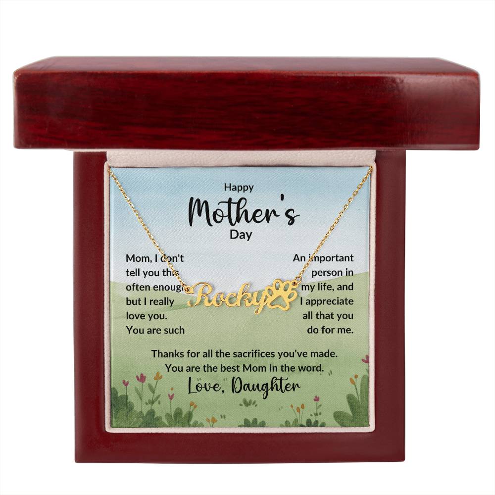 Name Necklace + Paw Print Character