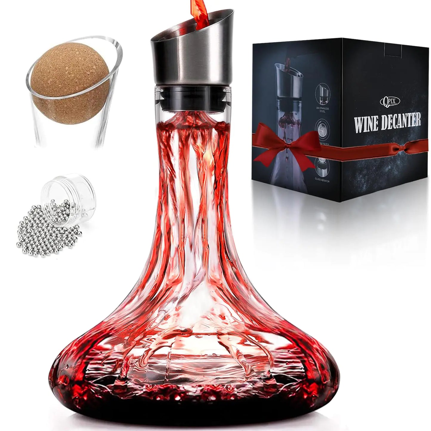 Elegant Crystal Wine Decanter with Built-In Aerator – 50oz, Lead-Free, with Cleaning Beads & Cork Ball