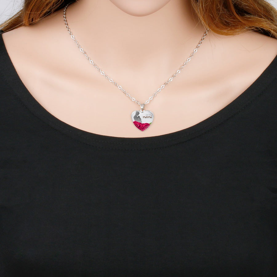 Love MOM Heart Pendant Necklace
