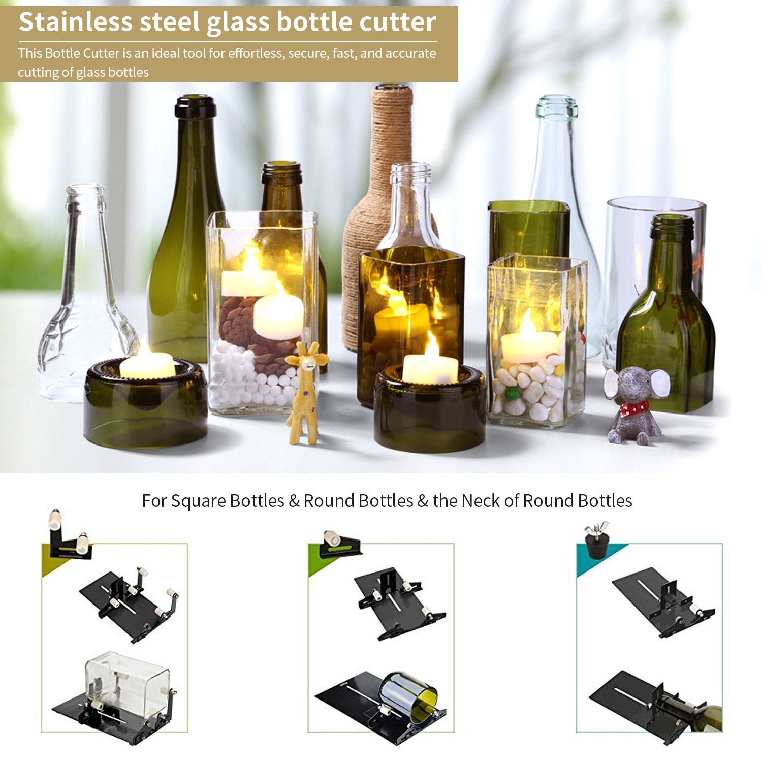 Glass Bottle Cutter Square and Round Wine Beer Glass Sculptures Cutter for DIY Glass Cutting Machine Metal Pad Bottle Holder Emporium Discounts
