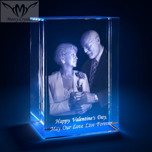 3D Laser Square Crystal Photo Frame With Love Custom Glass Cube