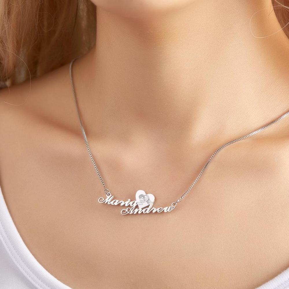 Custom Engraved Heart Photo Necklace Double Plated Name Necklace for Women Emporium Discounts