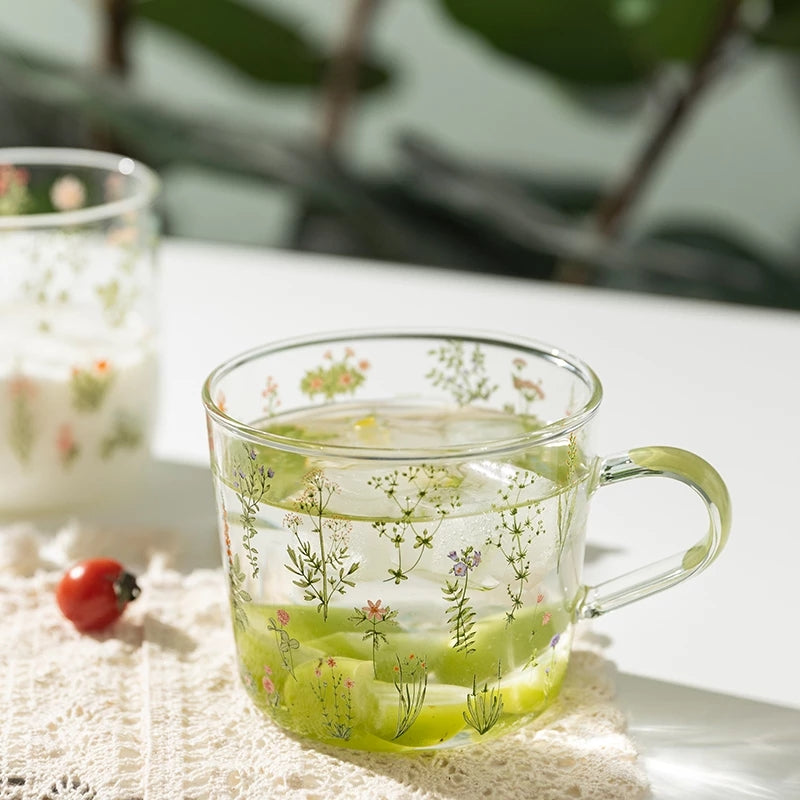 Floral Clear Glass Cups or Mugs