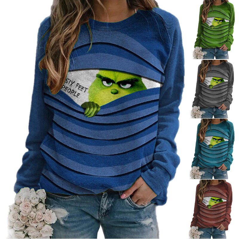 Women's Grinch Long Sleeve Loose Pullover