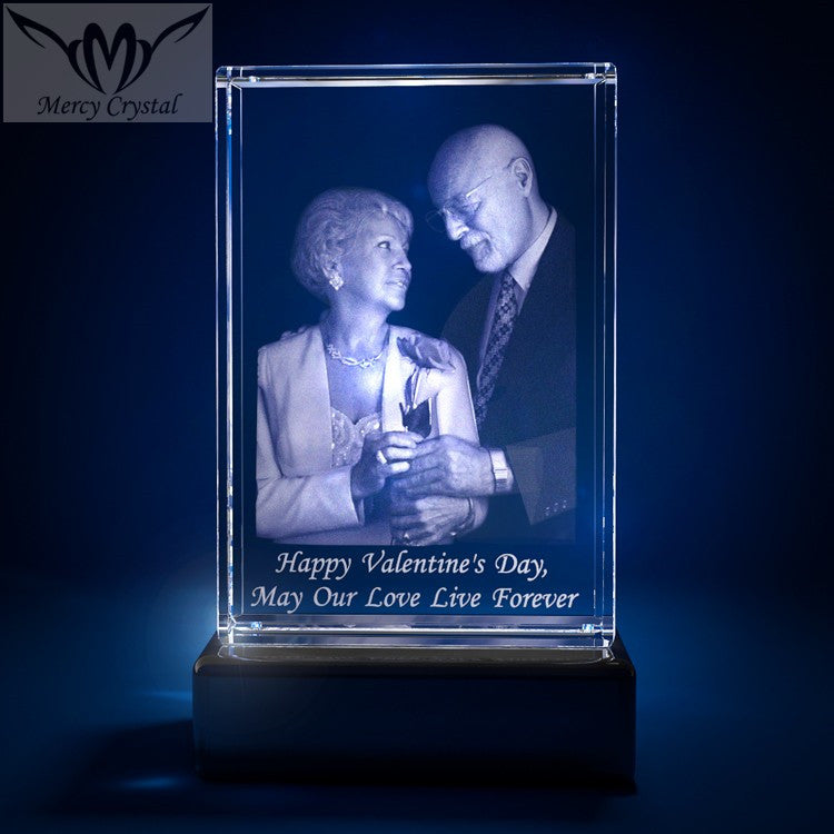 3D Laser Square Crystal Photo Frame With Love Custom Glass Cube