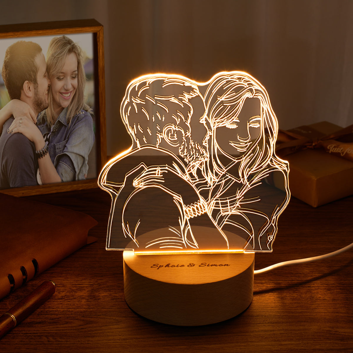 Custom Acrylic 3D Photo Lamp LED Night Lights With Wood Base Emporium Discounts