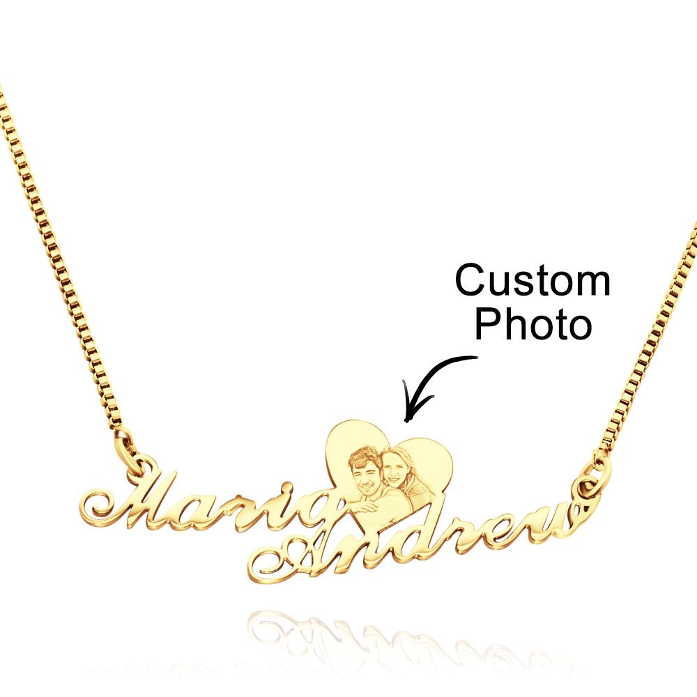 Custom Engraved Heart Photo Necklace Double Plated Name Necklace for Women Emporium Discounts