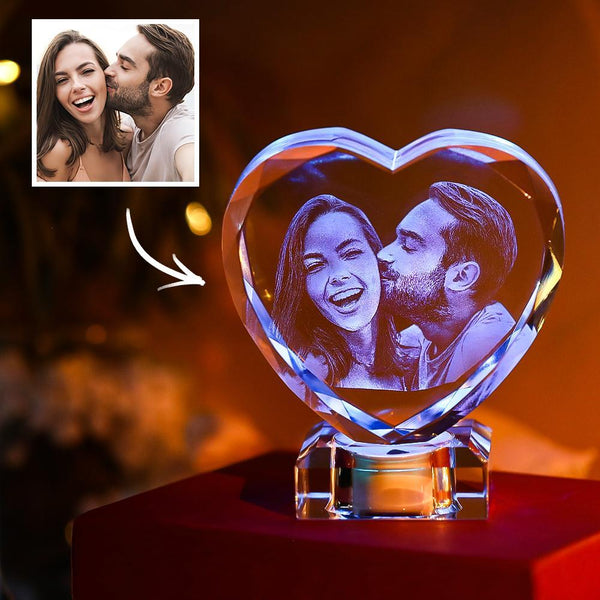 3D Laser Engraved Heart Crystal Photo Frame with Light Up LED Base Emporium Discounts