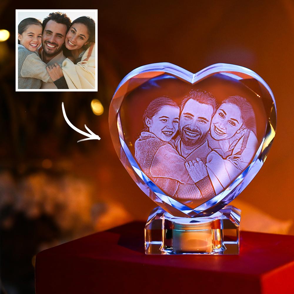 3D Laser Engraved Heart Crystal Photo Frame with Light Up LED Base Emporium Discounts