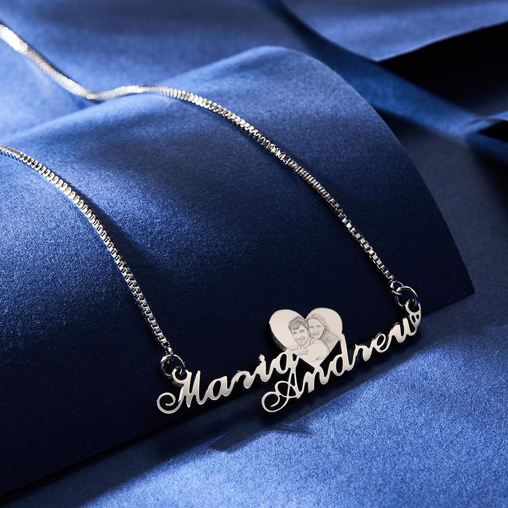 Custom Engraved Heart Photo Necklace Double Plated Name Necklace for Women Emporium Discounts
