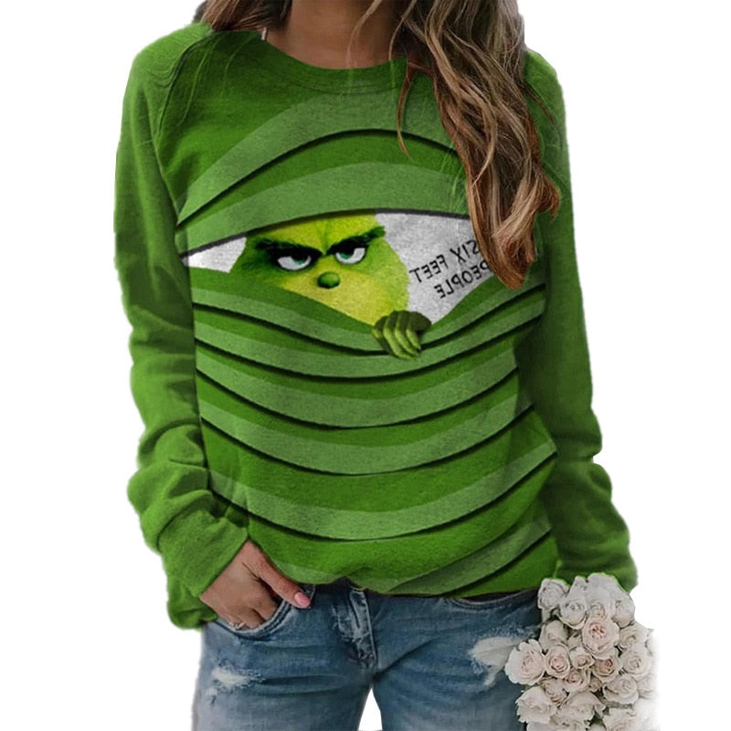 Women's Grinch Long Sleeve Loose Pullover