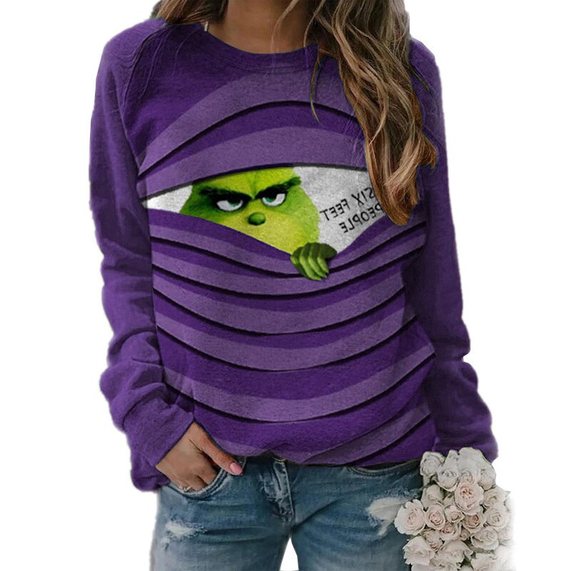 Women's Grinch Long Sleeve Loose Pullover