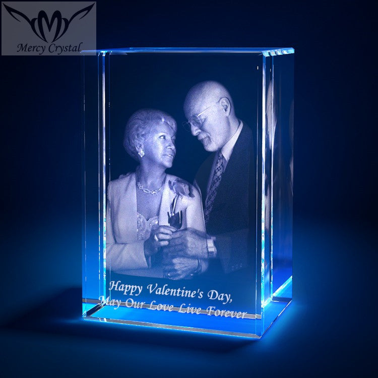 3D Laser Square Crystal Photo Frame With Love Custom Glass Cube