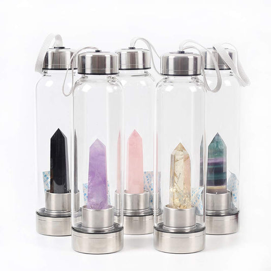 Natural Crystal Quartz Crystal Gemstone Water Bottle Wand Point Reiki Healing Crystal Glass Healing Bottle Glass Elixir Cup Emporium Discounts