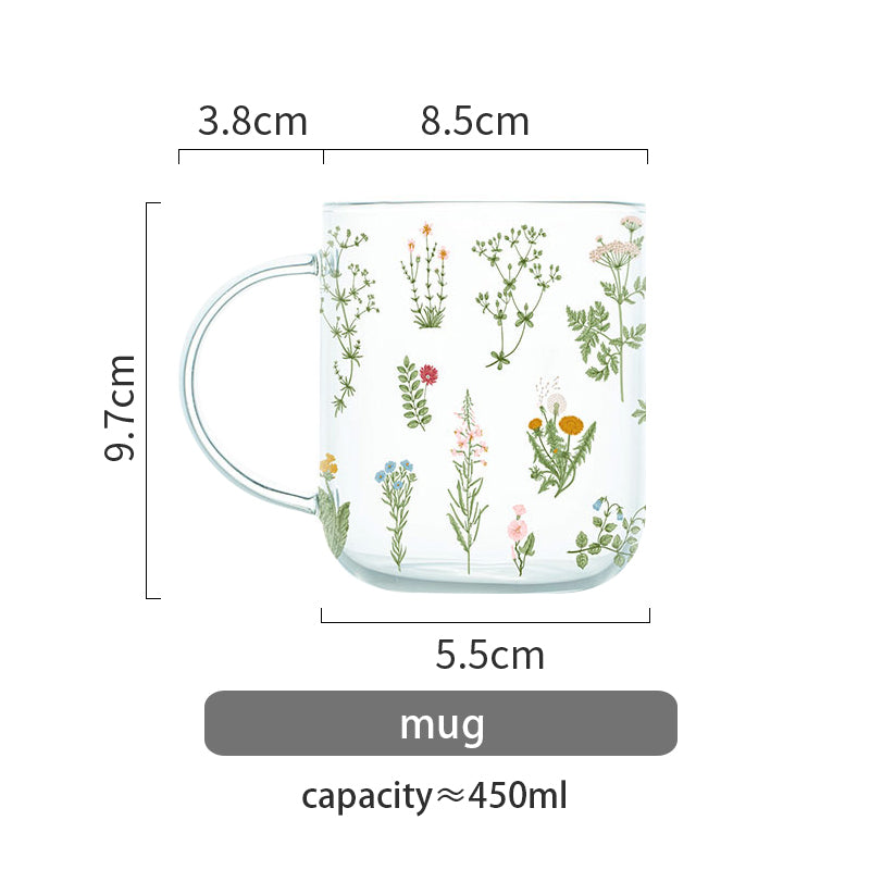 Floral Clear Glass Cups or Mugs
