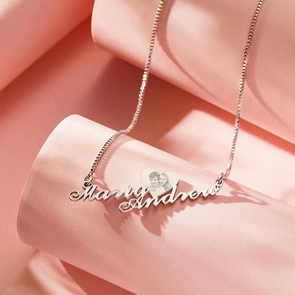 Custom Engraved Heart Photo Necklace Double Plated Name Necklace for Women Emporium Discounts