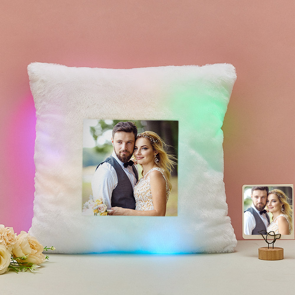 This soft white pillow is a perfect complement to any décor! Treat your loved one to something truly special, glowing and magical like something from a fairy tale! Customize it with her own image and let the LED light of the pillow make her shine brighter than the stars. Perfect for her bedroom, it comes with its own filler.