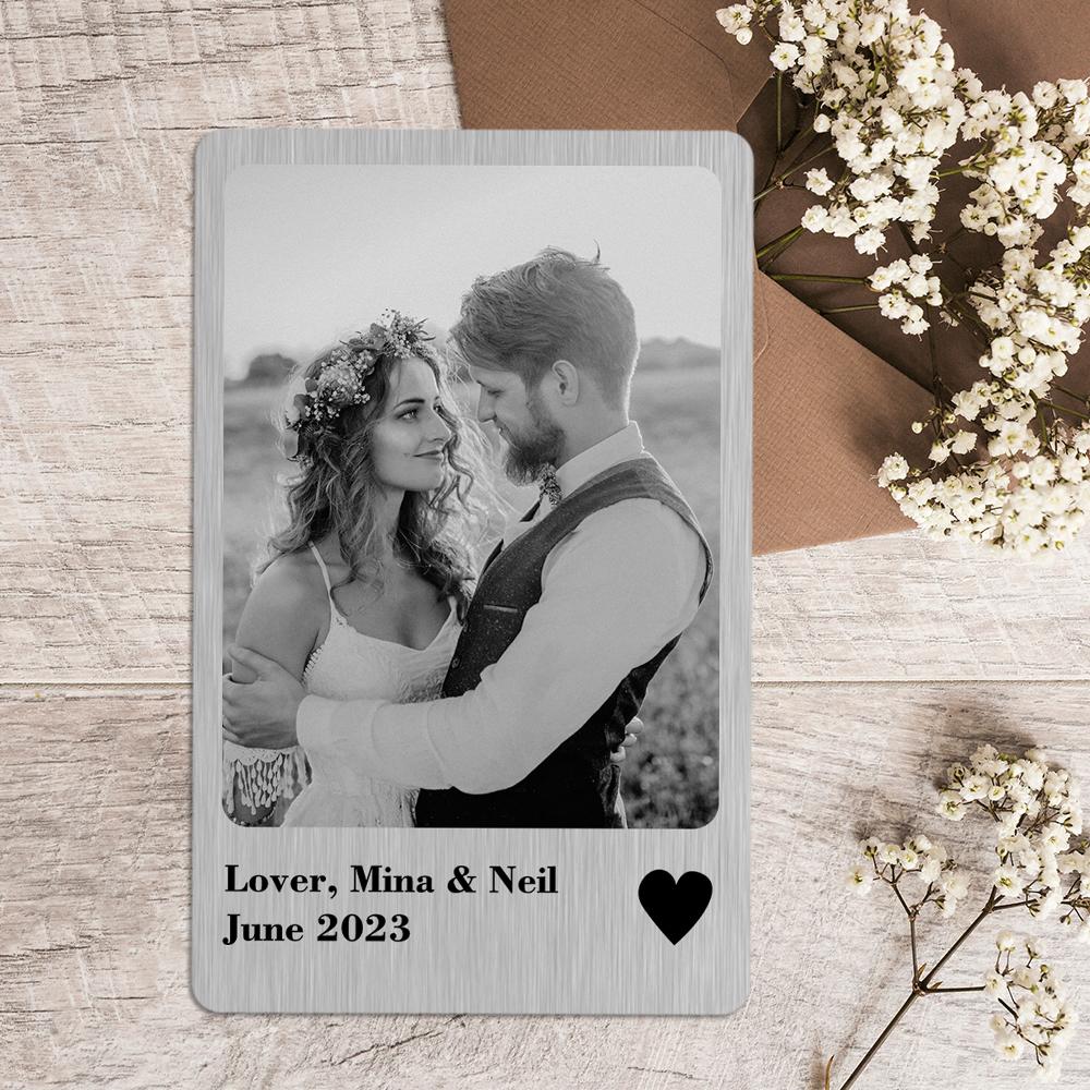 Love Gifts Photo Wallet Card Polaroid Style Metal Card Personlized Keepsake Gift Wedding photo Black and White