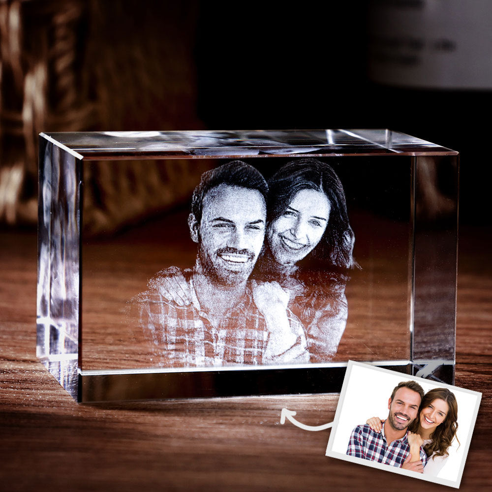 2D/3D Laser Engraved Crystal Cube Photo Frame with 1-4 People Couple photo