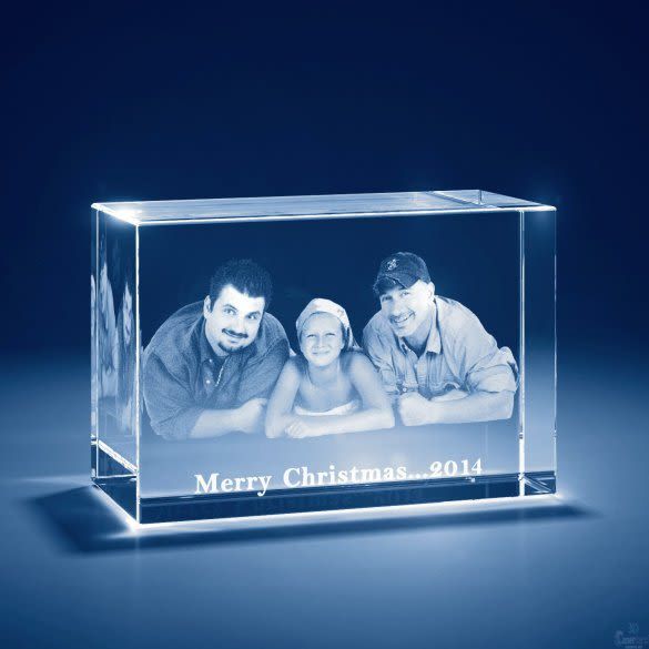 2D/3D Laser Engraved Crystal Cube Photo Frame with 1-4 People Merry Chritmas Photo