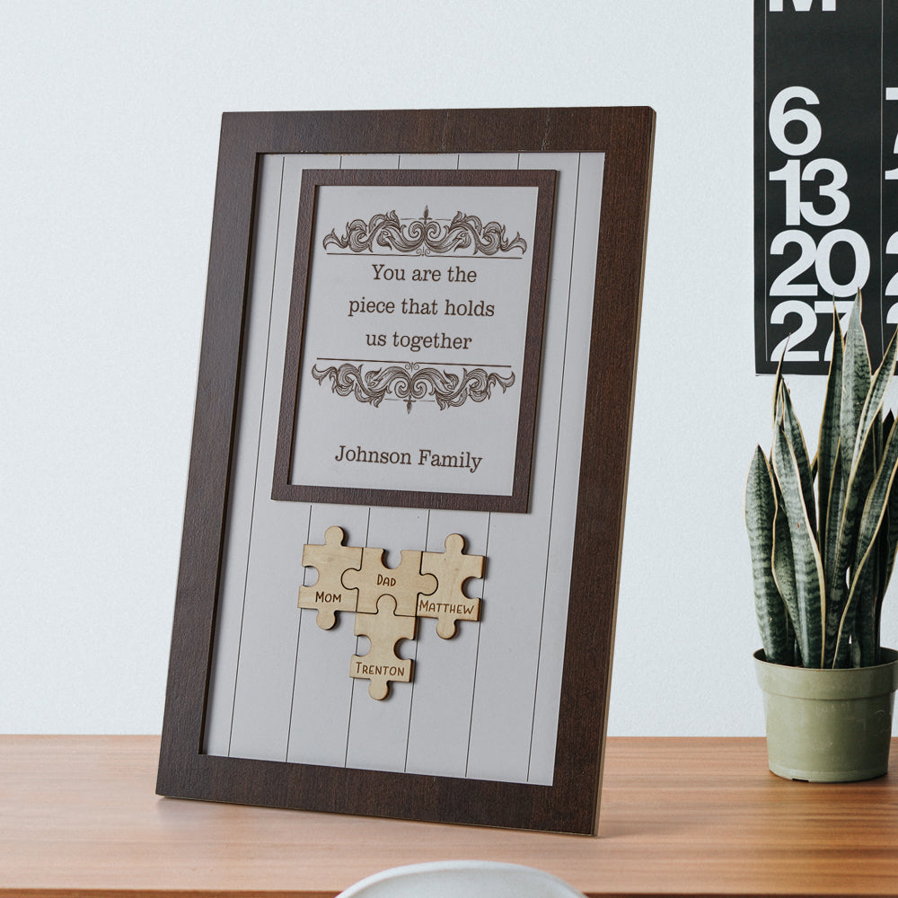 Mom Piece That Holds Us Together Frame Mum Puzzle Sign Gift for Mum With 4 puzzles family names