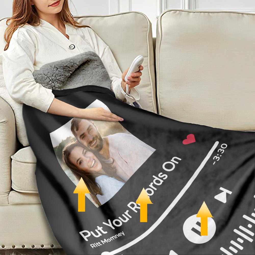Custom Spotify Code Heated Blanket Photo Blanket Winter Warm Gift 10 Heat Settings Heating Blanket with 3 Time Settings