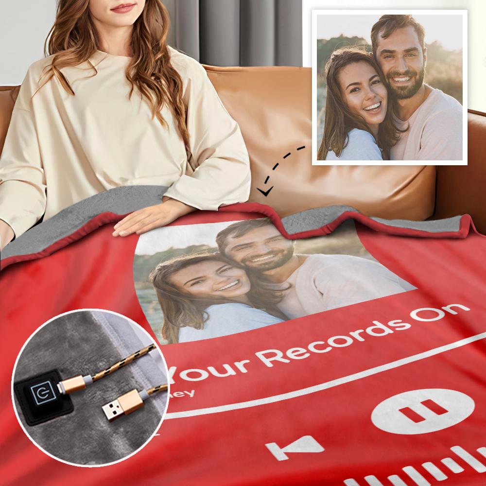 Custom Spotify Code Heated Blanket Photo Blanket Winter Warm Gift 10 Heat Settings Heating Blanket with 3 Time Settings