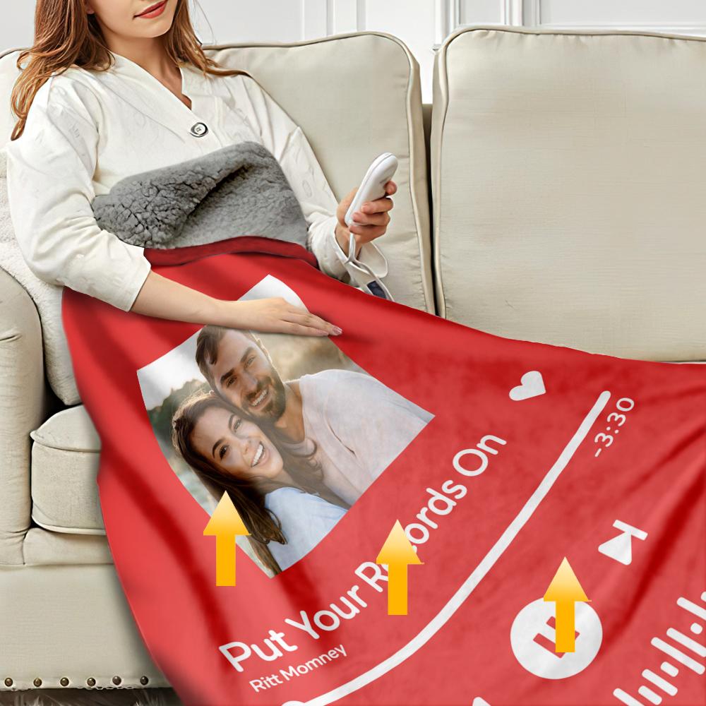 Custom Spotify Code Heated Blanket Photo Blanket Winter Warm Gift 10 Heat Settings Heating Blanket with 3 Time Settings