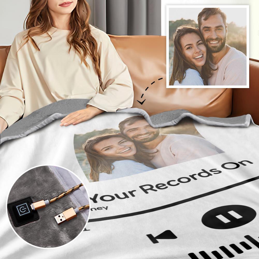 Custom Spotify Code Heated Blanket Photo Blanket Winter Warm Gift 10 Heat Settings Heating Blanket with 3 Time Settings