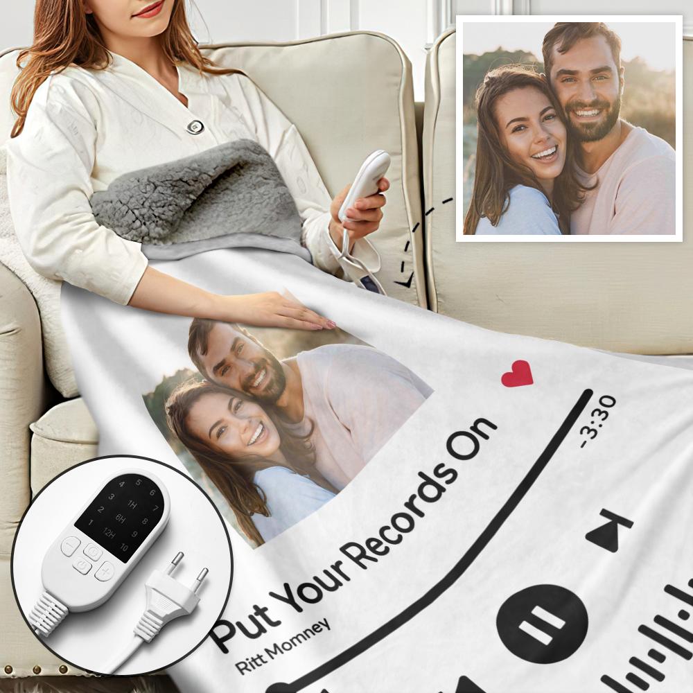 Custom Spotify Code Heated Blanket Photo Blanket Winter Warm Gift 10 Heat Settings Heating Blanket with 3 Time Settings