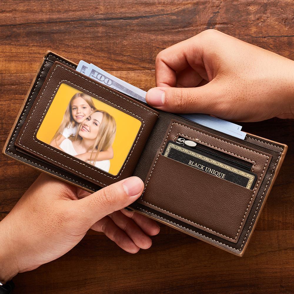 Custom Photo Engraved Wallet Classic Style Leather Wallet For Men  This wallet is a great gift idea for fathers day. Our photo wallet will capture a moment that is gone forever. 