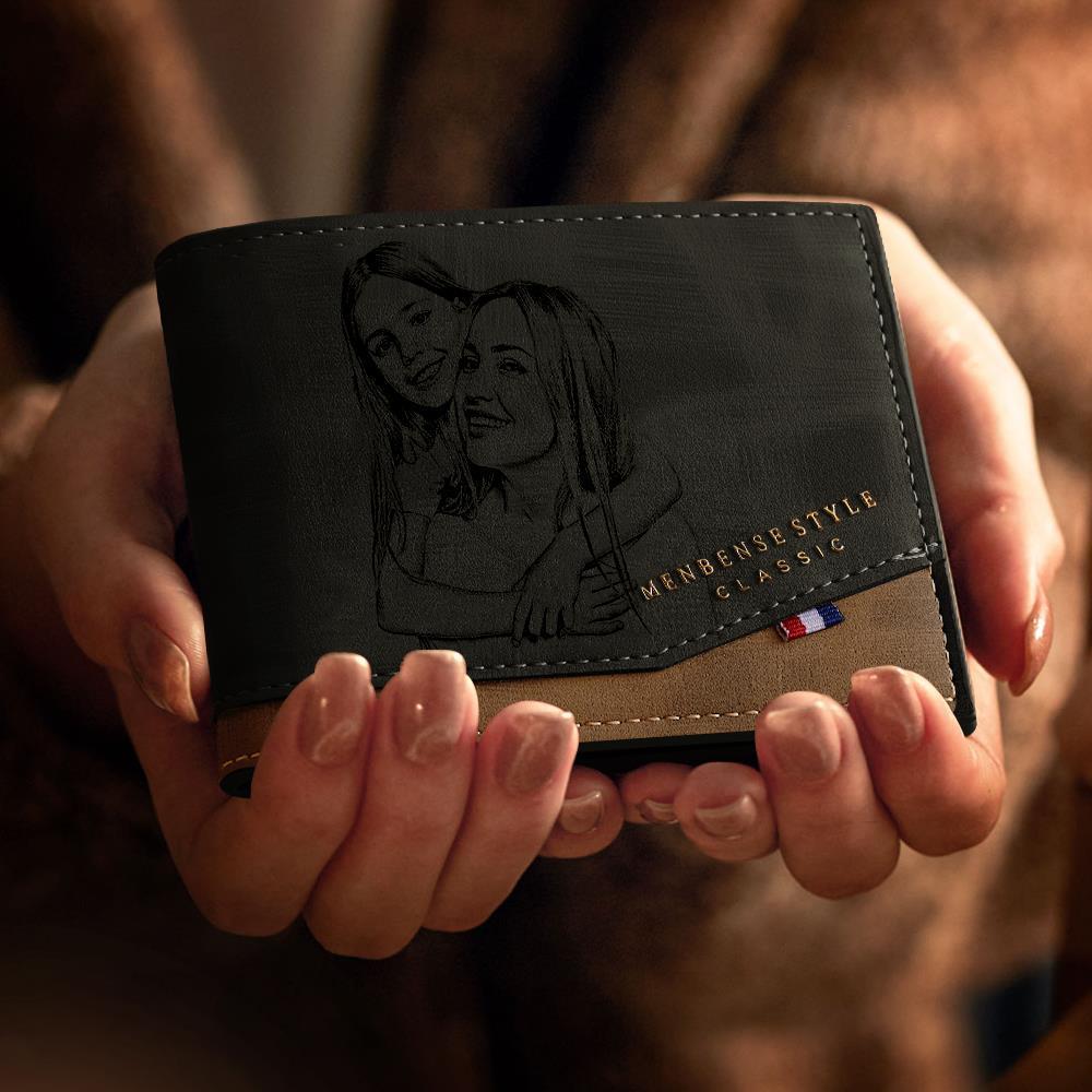 Custom Photo Engraved Wallet Classic Style Leather Wallet For Men  This wallet is a great gift idea for fathers day. Our photo wallet will capture a moment that is gone forever. 