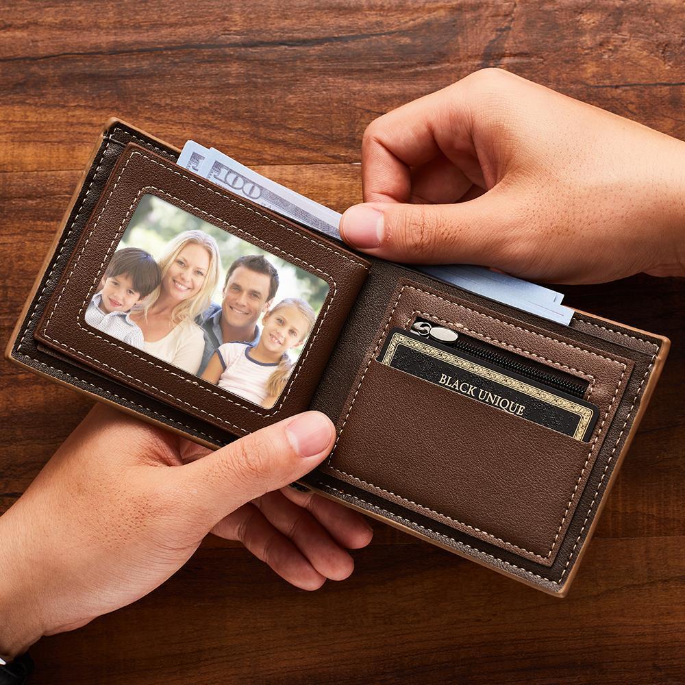 Custom Photo Engraved Wallet Classic Style Leather Wallet For Men  This wallet is a great gift idea for fathers day. Our photo wallet will capture a moment that is gone forever. 