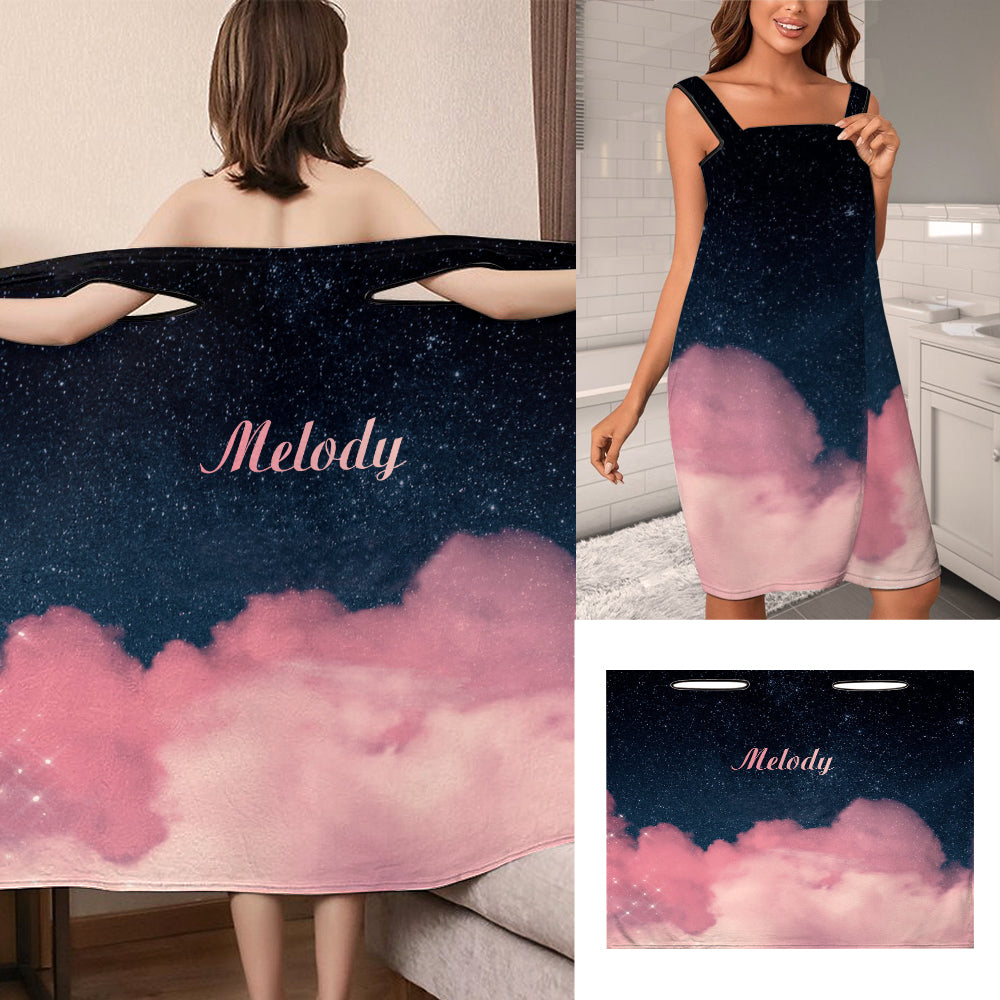 Custom Name Wrap Towel Dress Pink Clouds Bathrobe Bath Towel Emporium Discounts