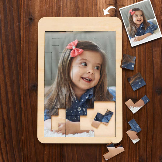 Custom Photo Puzzle Tetris Personalised Wooden Frame Gifts for Kids No Engraving