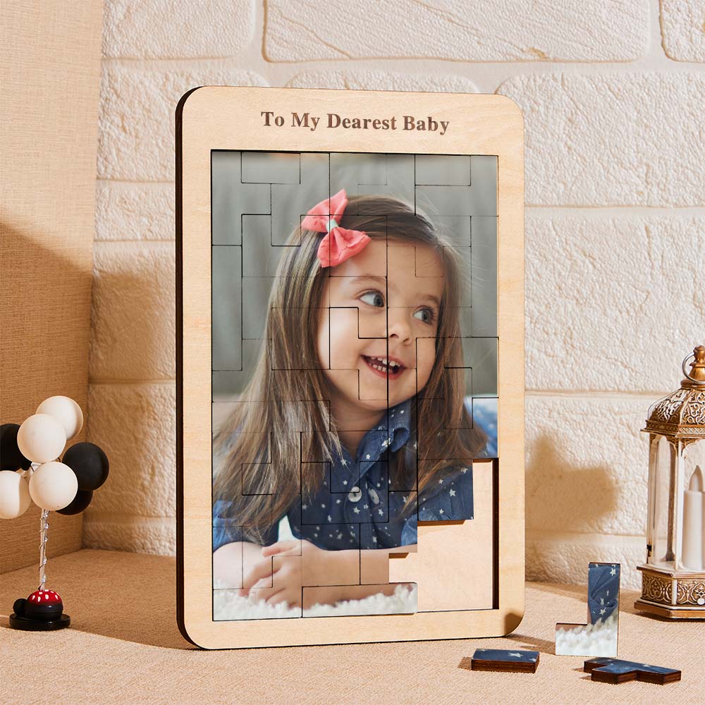 Custom Photo Puzzle Tetris Personalised Wooden Frame Gifts for Kids Frame Engraving