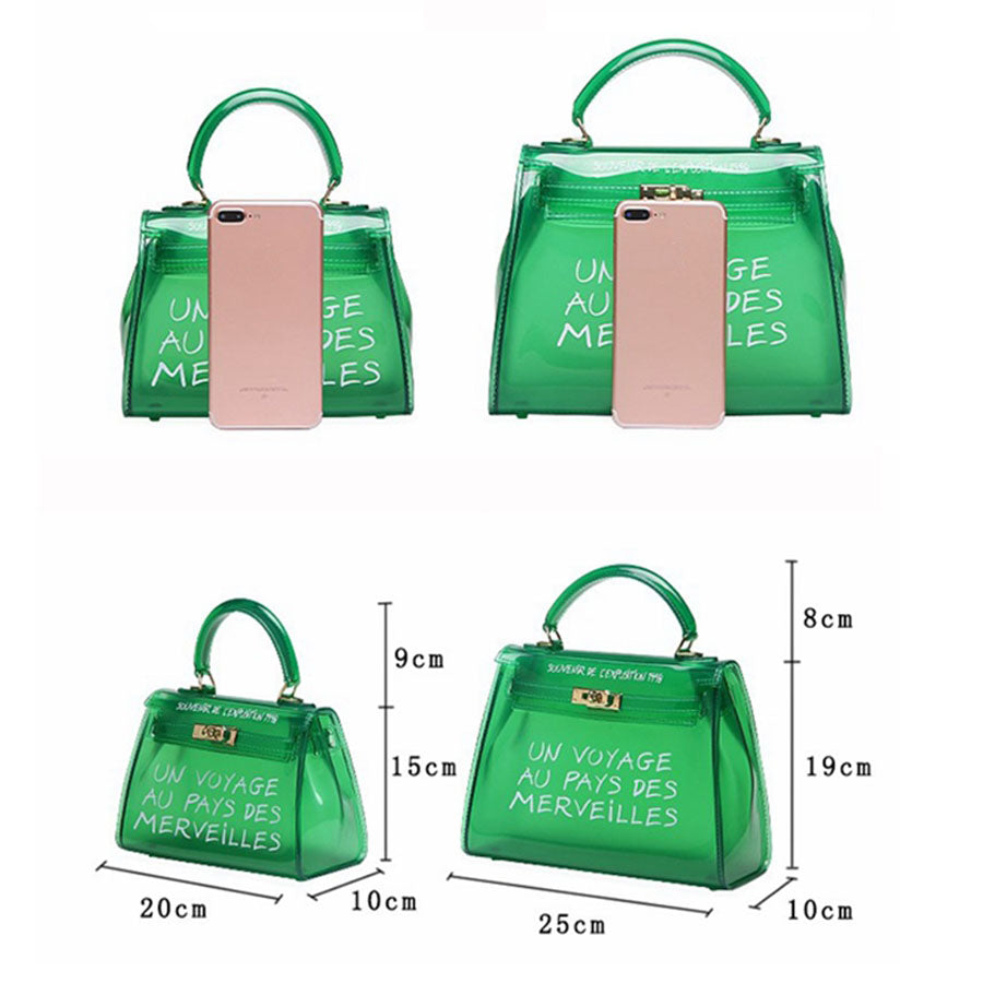 Clear Transparent PVC Shoulder Bags Un Voyage au Pays des Merveilles Emporium Discounts come in 5 different colours Brown, red, green, blue, orange