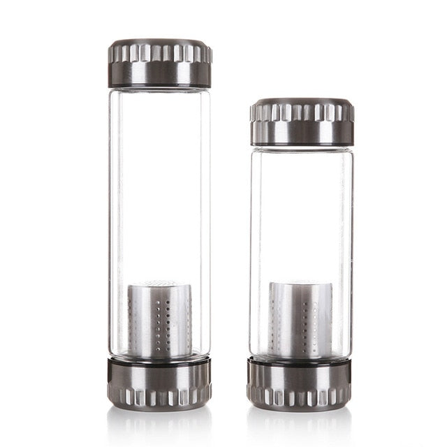 400ML Business Type Water Bottle Glass Bottle with Stainless Steel Tea Infuser Filter Double Wall Glass Sport Water Tumbler Emporium Discounts