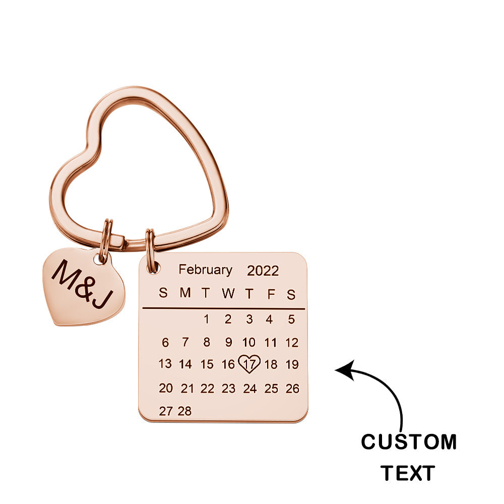 Anniversary Gifts Custom Calendar Keychain Heart Shape Keychain Gift For Lover - Rose Gold