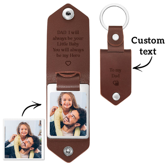 232428063424512007 Custom Leather Photo Text Keychain DAD I will always be your Little Baby You will always be my Hero