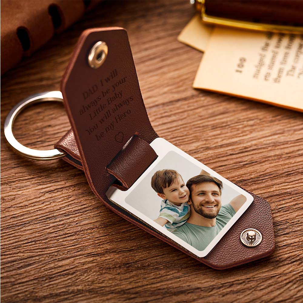232428063424512000 Custom Leather Photo Text Keychain DAD I will always be your Little Baby You will always be my Hero